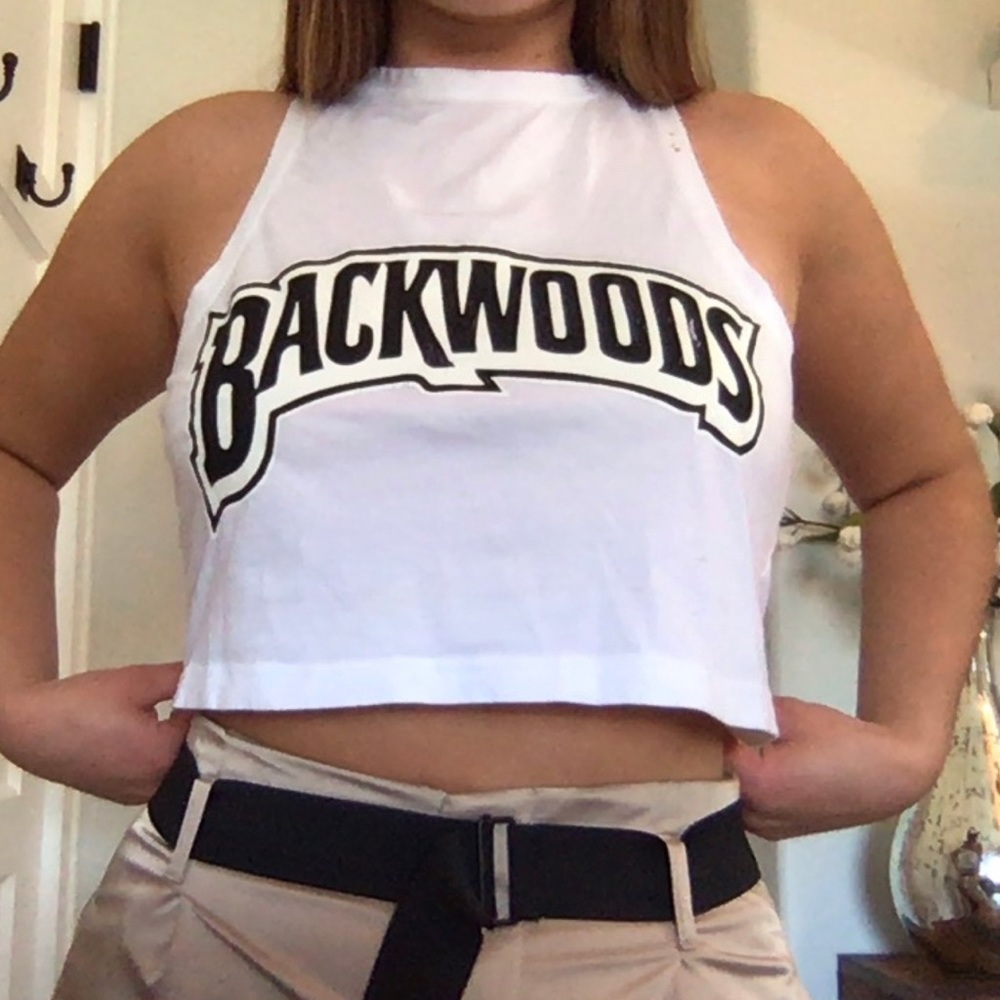 BACKWOODS Printed Racerback Cropped Tank Top